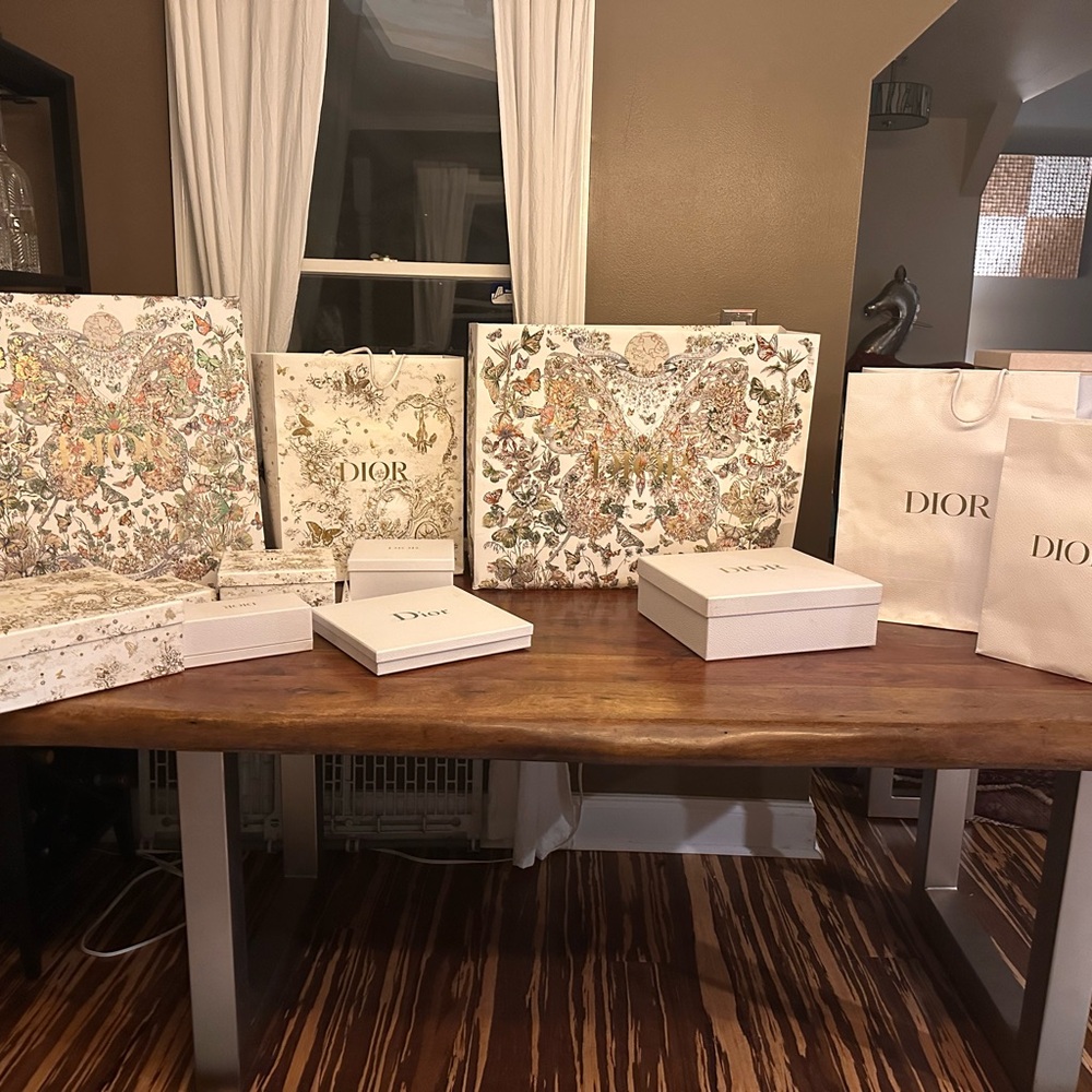 Tiffany, Louis Vuitton, Dior, Gucci & Jimmy Choo Shopping Bags and Boxes.